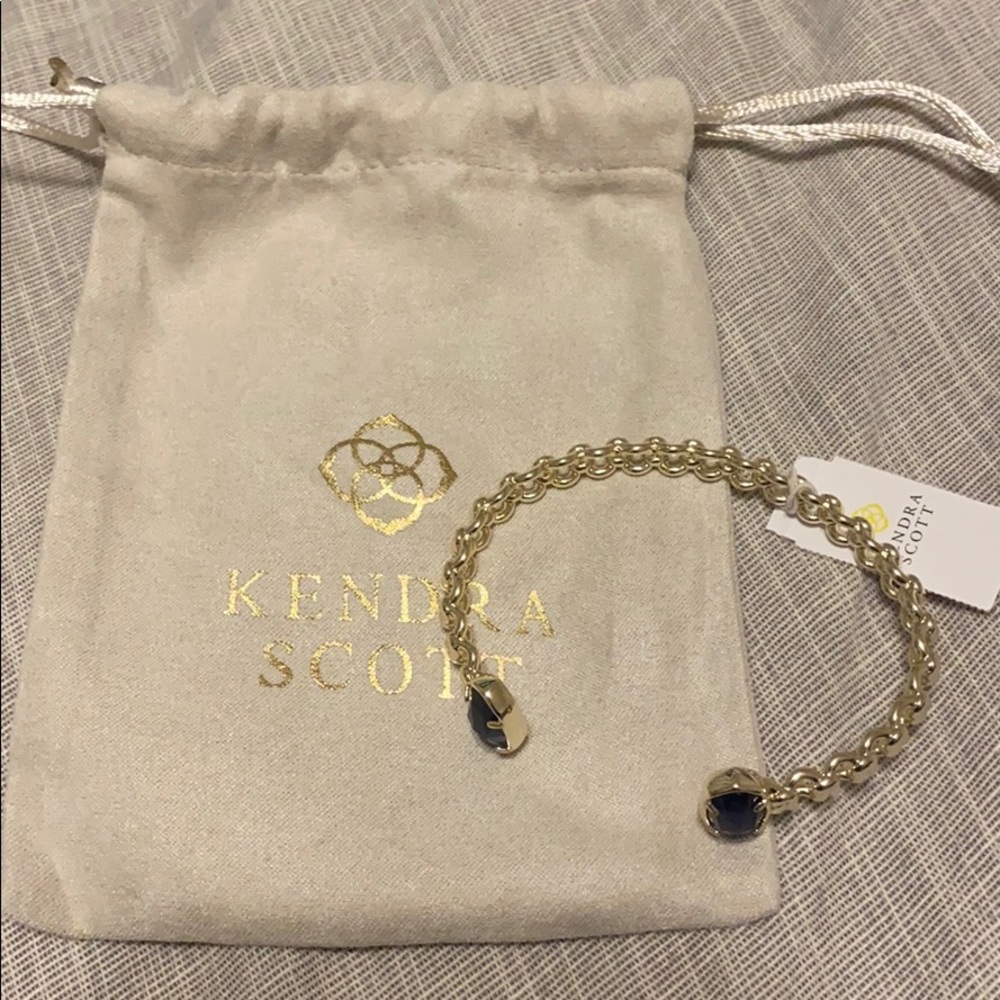 Gold Blue Stones MacrameElton KendraScott Bracelet